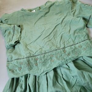 Vintage Bentley Women's Size 8 Seafoam Green Linen‎ Blend Pearl Accent Dress